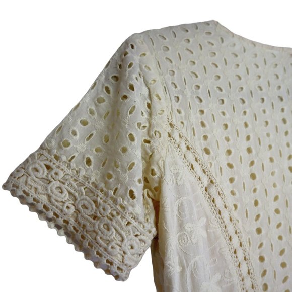 Sundance Eyelet Lined Shift Vanilla Dress Ivory Size 4 - Picture 3 of 6